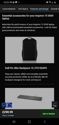 Dell laptop product page with supplemental recommendations.